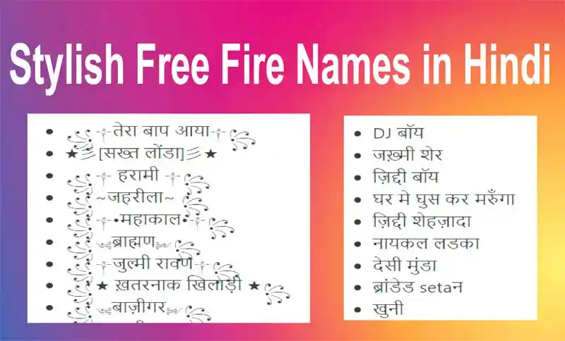 100+ Stylish Free Fire Names in Hindi | फ्री फायर नेम 2023