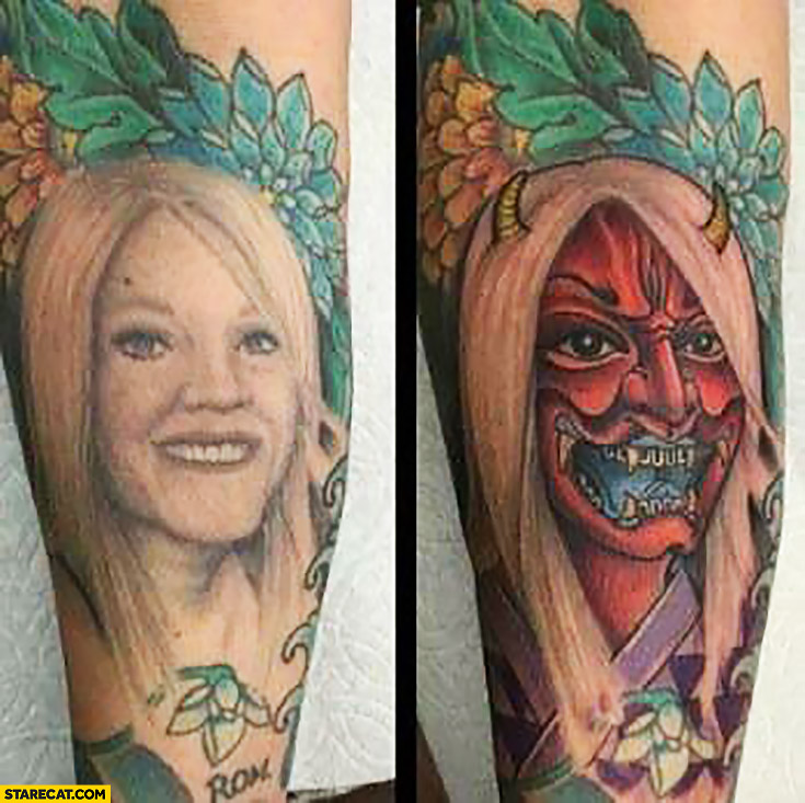 Ex girlfriend creative tattoo coverup devil