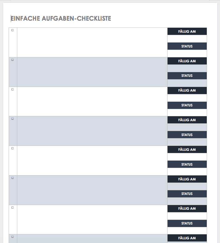 Vorlage für einfache Aufgaben-Checkliste