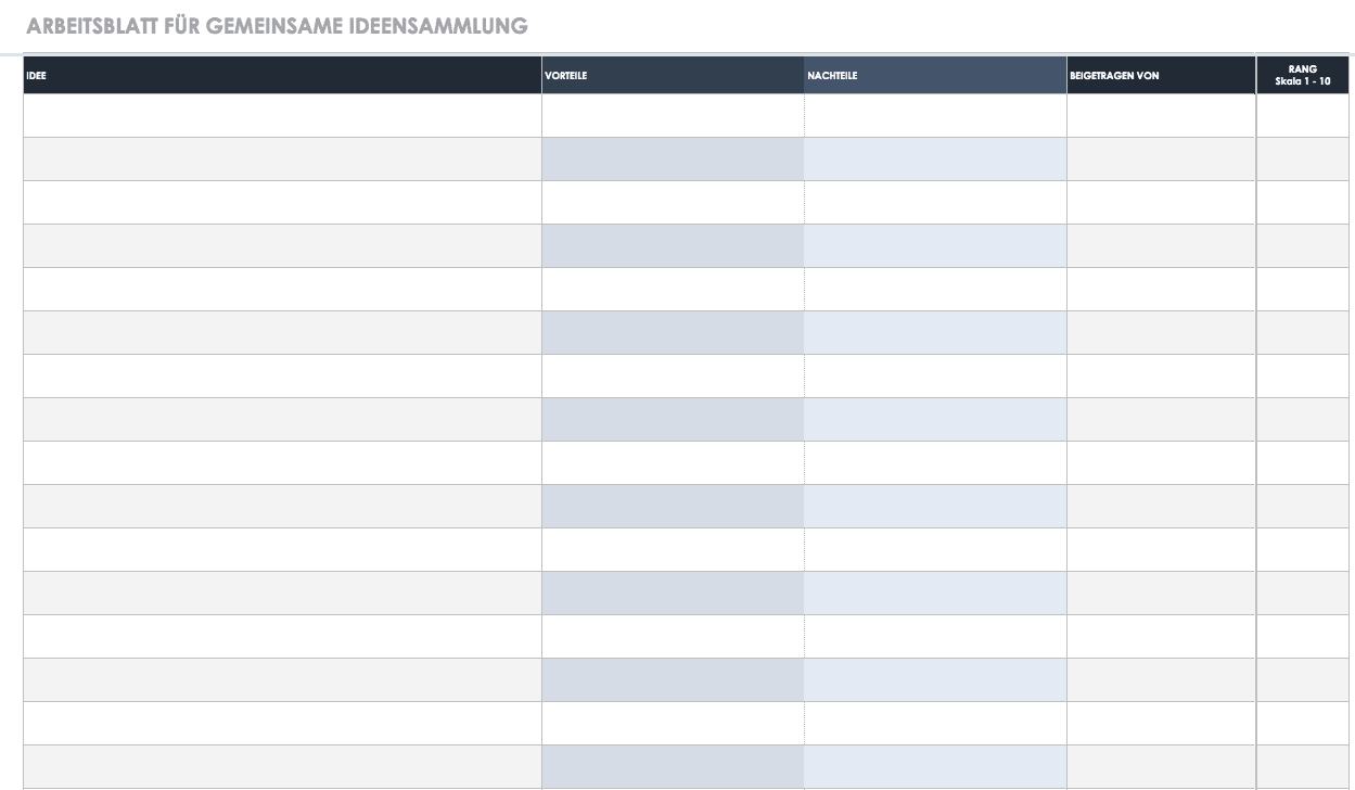 Vorlage Arbeitsblatt für gemeinsames Brainstorming