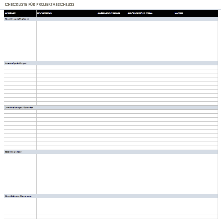 Vorlage für Checkliste Projektabschluss