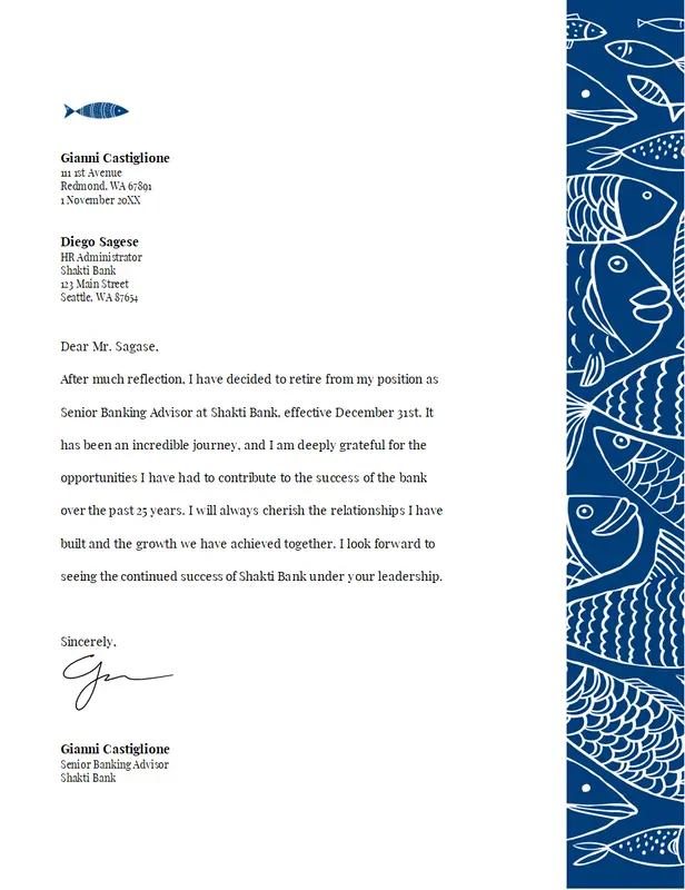 Resignation letter due to retirement modern simple