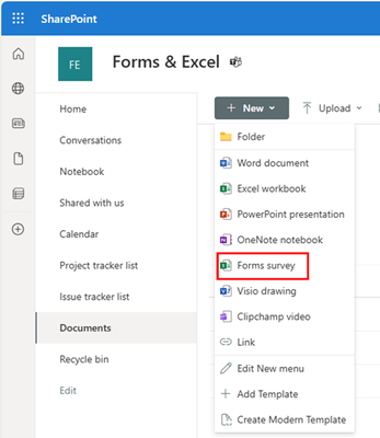 Create Forms survey from SharePoint