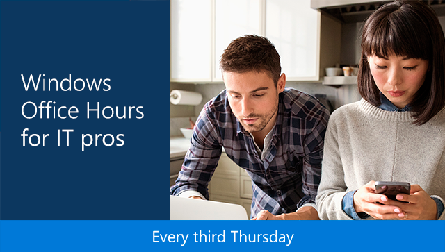 Image of two people working on a laptop or phone at home. It notes that Office Hours are every third Thursday