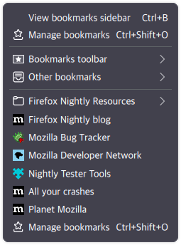 Bookmark menu