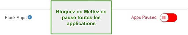 Capture d'écran de Webwatcher bloquer ou mettre en pause les applications