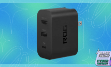 ASUS ROG Ally Charger Dock on a blue black friday gradient background