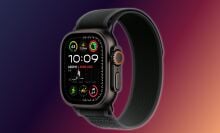 apple watch ultra 2 on a dark purple and orange gradient background