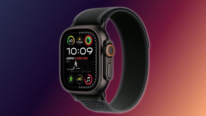 apple watch ultra 2 on a dark purple and orange gradient background