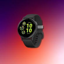 Garmin vivoactive 5 smartwatch on purple background