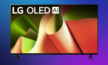 LG B4 55-inch OLED on a purple gradient background