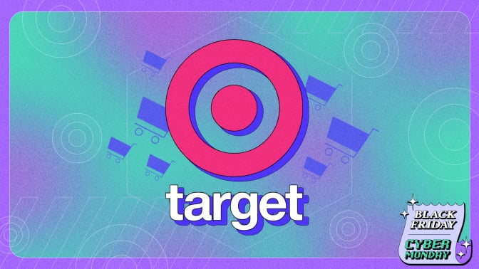 A colorful Black Friday-themed background with a Target logo layered over it.