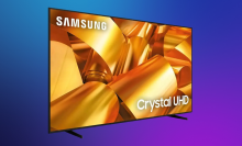 Samsung 75-inch on a purple gradient background