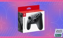 A Nintendo Switch Pro Controller appears on a purple background with the Mashable Black Friday logo.