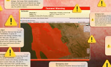 A tsunami warning map overlaid with the tsunami warning received by the writer. 