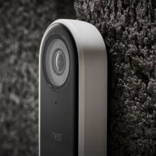 close up of a google nest smart doorbell