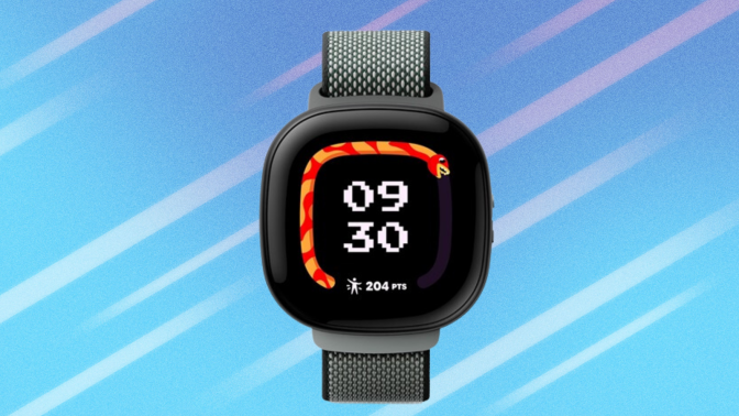 Fitbit Google Ace LTE on blue and white abstract background