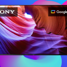 Sony X85K TV on a multicolor abstract background