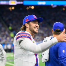 Buffalo Bills quarterback Josh Allen talks to the fans