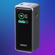 Anker Prime power bank on a purple gradient background