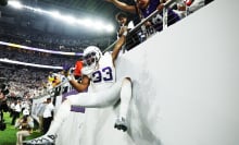 Aaron Jones of the Minnesota Vikings celebrates