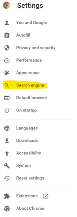 Search engines in left pane