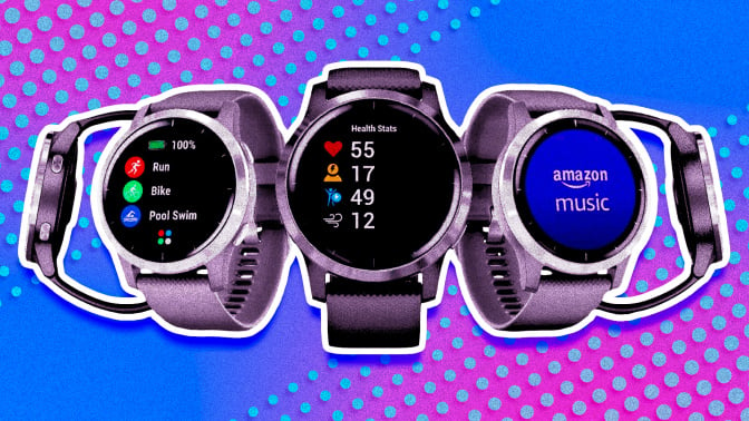 smartwatches against colorful background