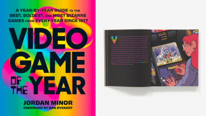 the cover of "video game of the year" next to an open copy