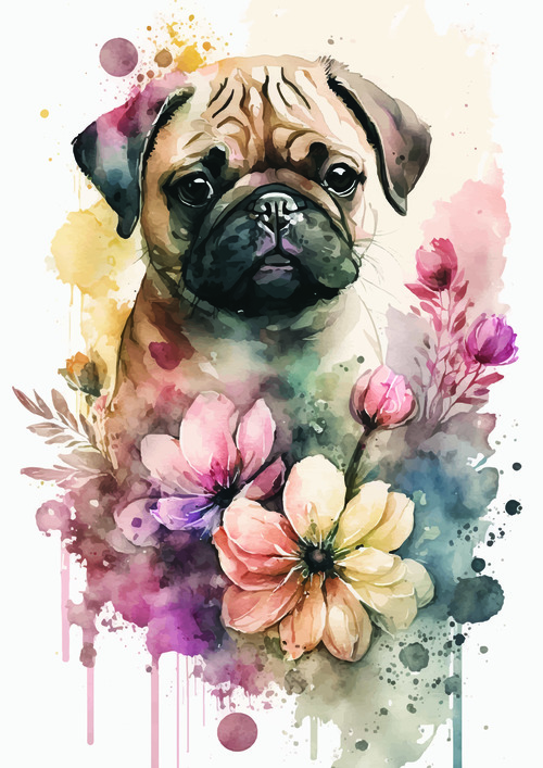 Pug watercolor painting vector