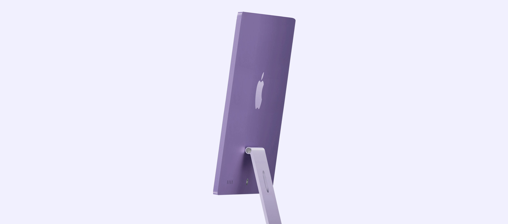 Violetinio „iMac“ vaizdas stačiu kampu