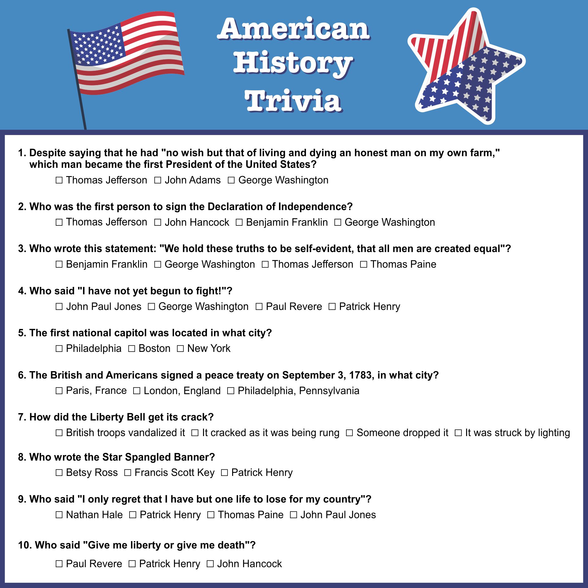 Trivia Questions Printable