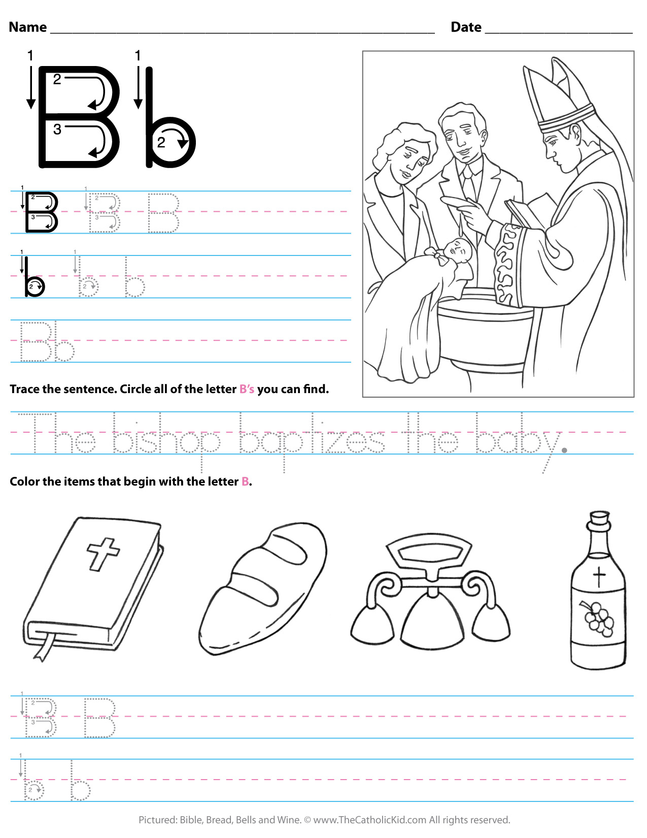 Catholic Alphabet Letter B Worksheet Preschool Kindergarten within Letter B Worksheets For Kindergarten