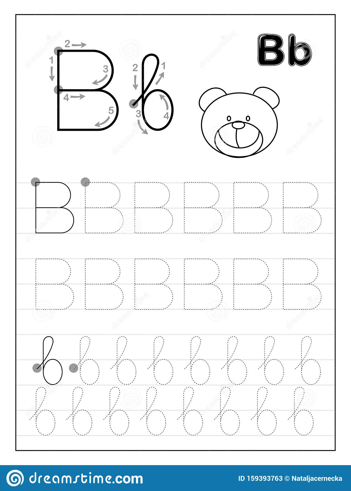 Tracing Alphabet Letter B. Black And White Educational Pages intended for Letter B Worksheets For Kindergarten