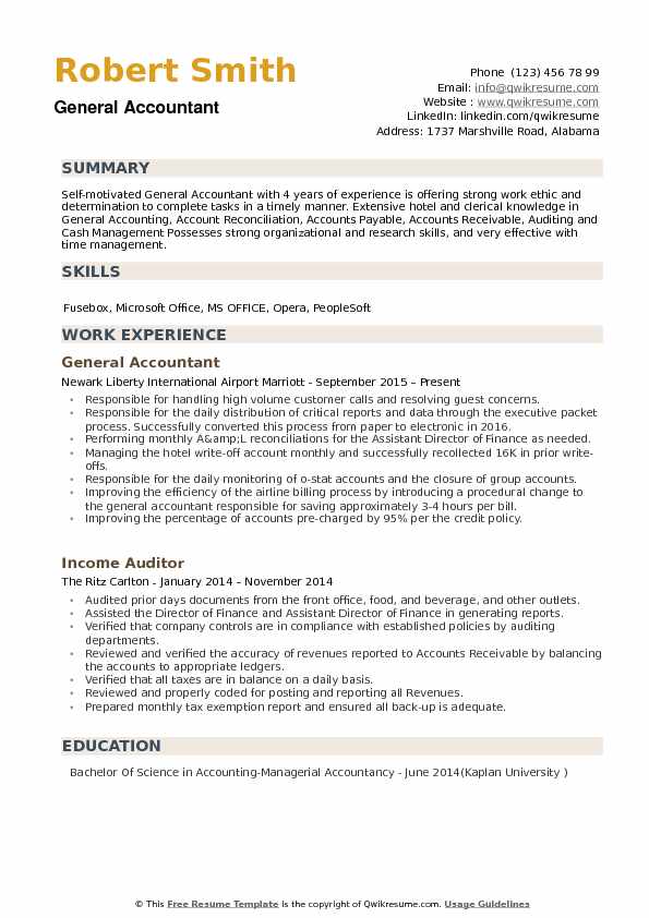 General Accountant Resume Sample