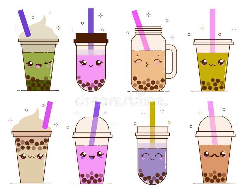 Pink Bubble Milk Tea Ads with Delicious Tapioca Black Pearls. Cute ...