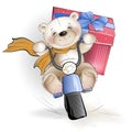 Bear goes with the gift in the box on the motorcycle