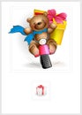 Happy Teddy bear riding a motorcycle with a gift 2