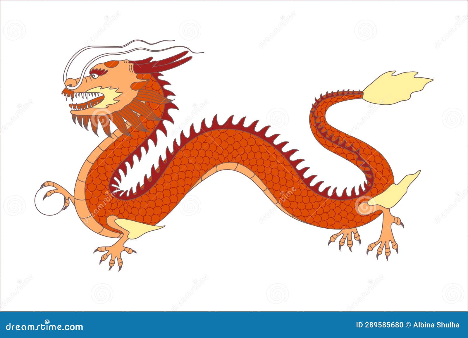 Hand Drawn Traditional Chinese Red Dragon in Cartoon Style Isolated on ...