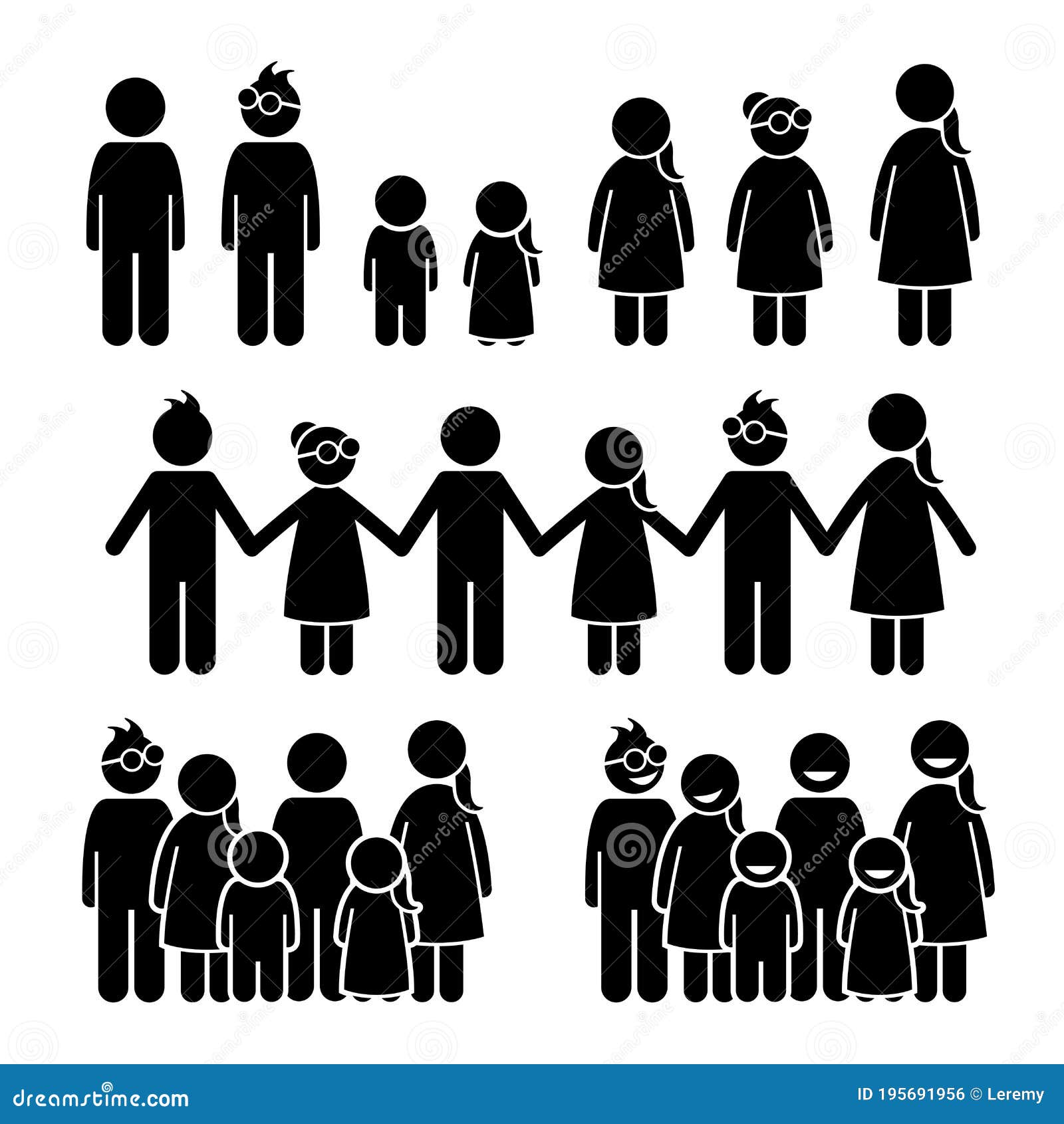 Happy Children Together Stick Figures Icons. Stock Vector ...