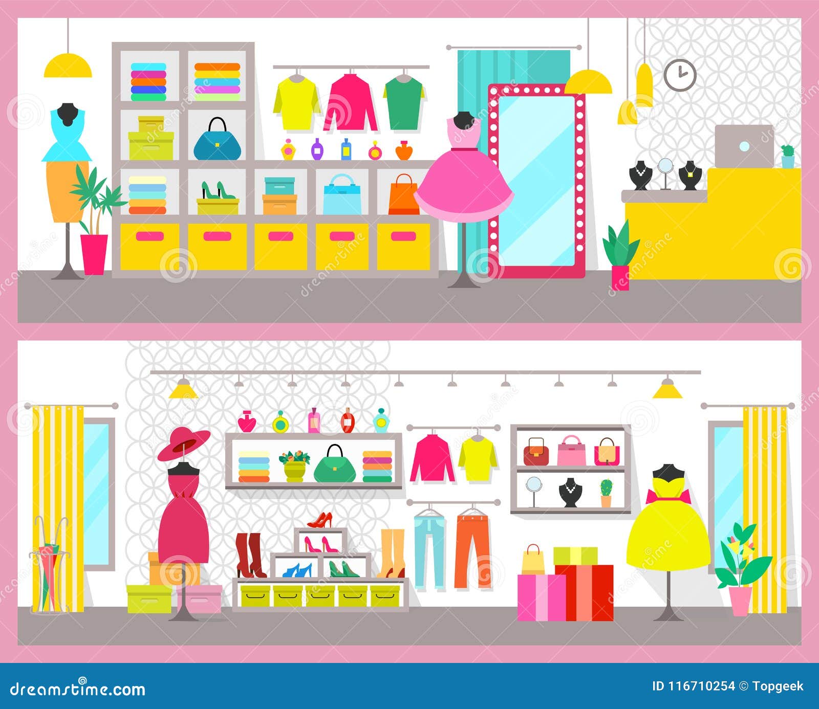 Pair of Colorful Cards with Bright Clothes Shops Stock Vector ...