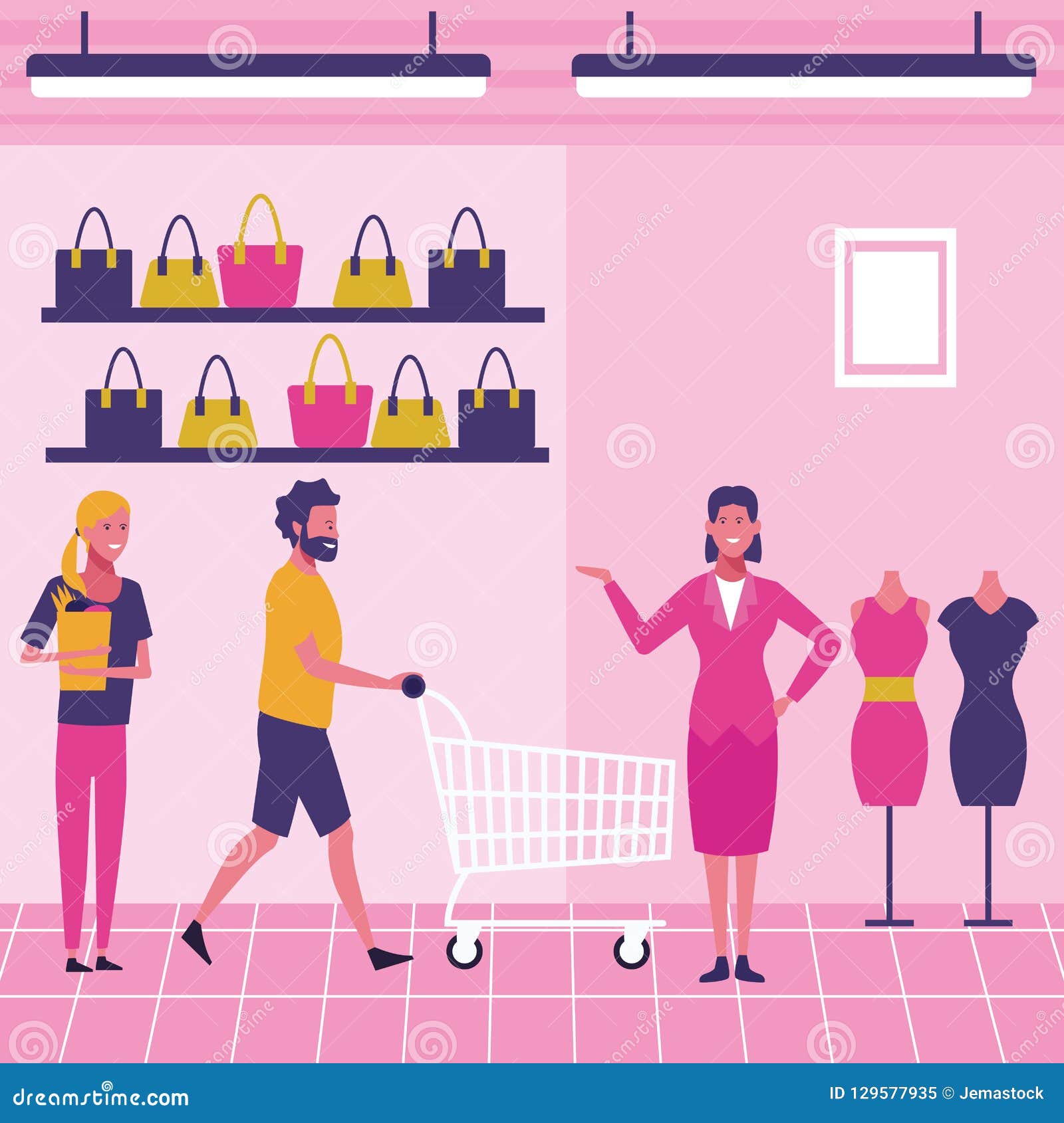 People at mall stock vector. Illustration of clothes - 129577935