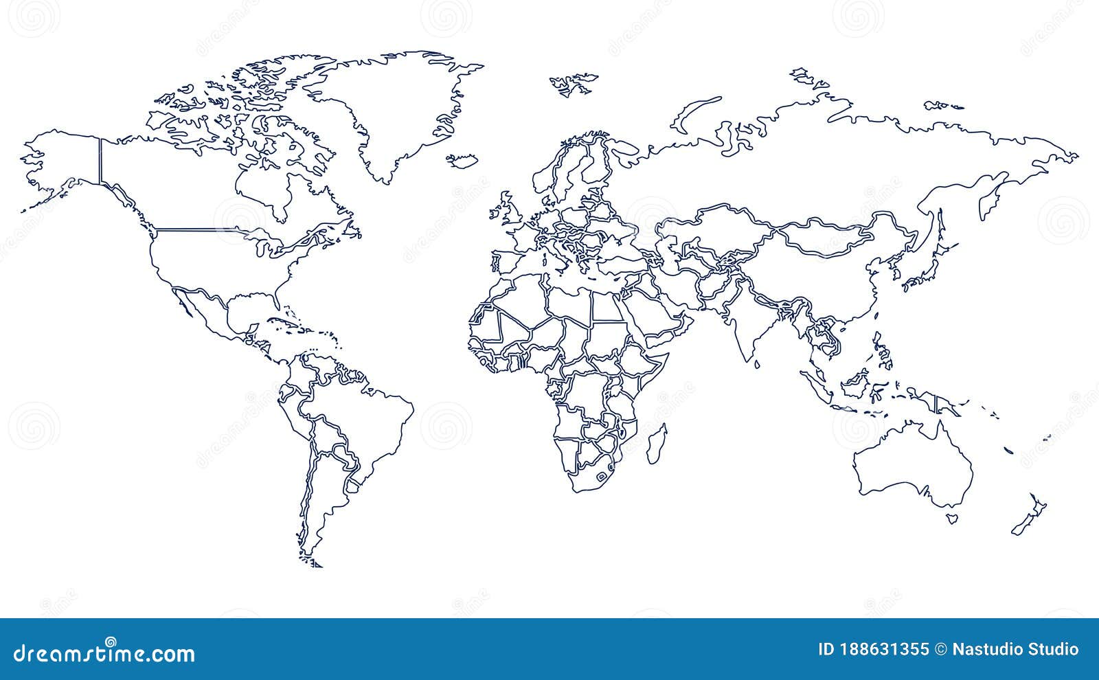 World Map With Country Borders Thin White Outline Vector Image - Gambaran