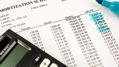 Amortization schedule with calculator.