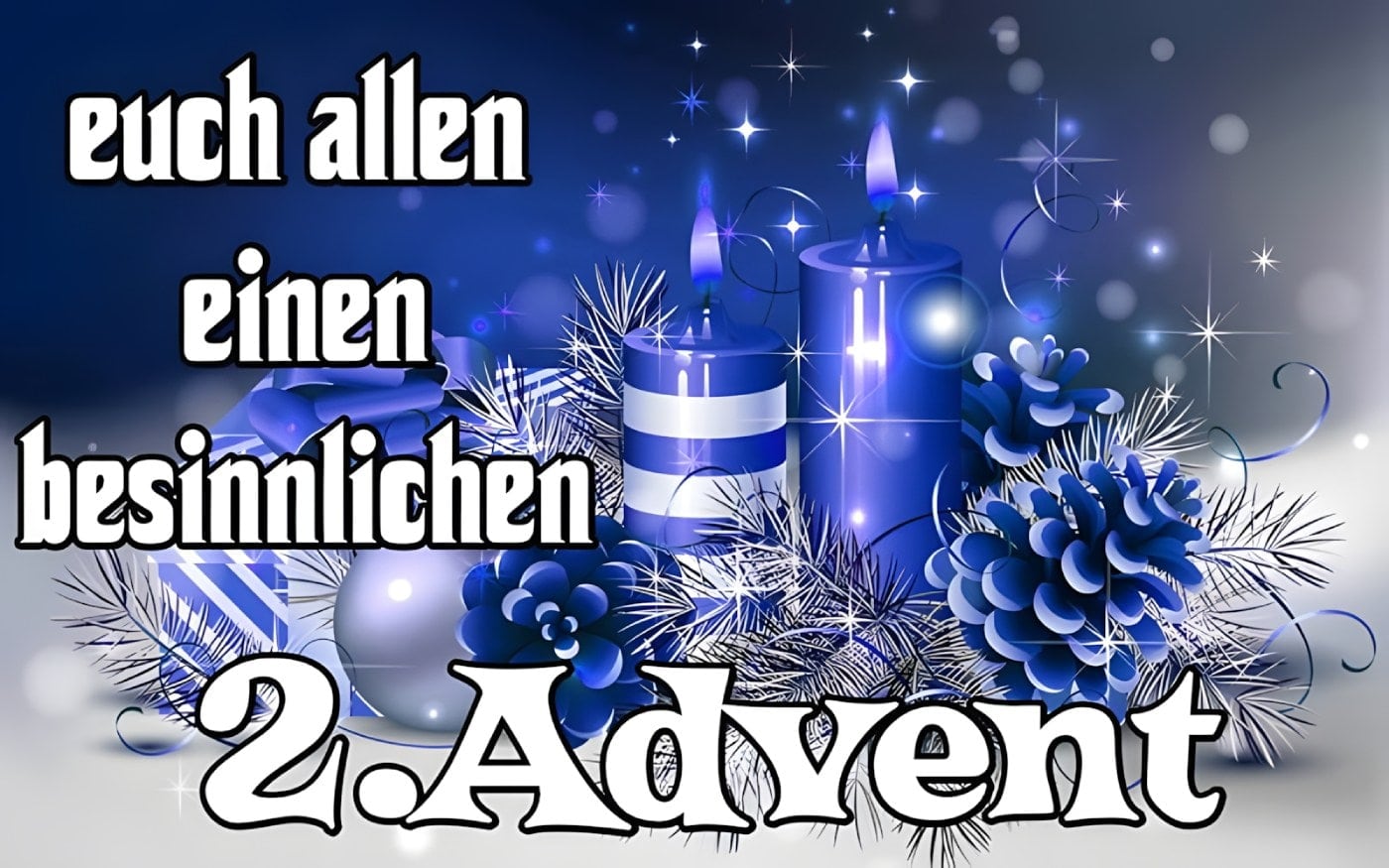 Blaue Kerzen, Tannenzweige und Zapfen verkünden den 2. Advent