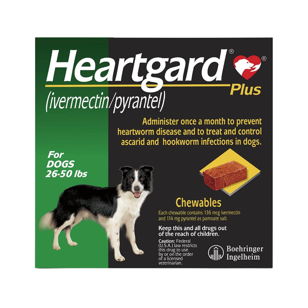 Heartgard Plus Chewables For Medium Dogs 26-50lbs (Green) 12 Doses