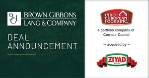 BGL Announces the Sale of Indo~European Foods, a portfolio company of Corridor Capital, to Ziyad Brothers