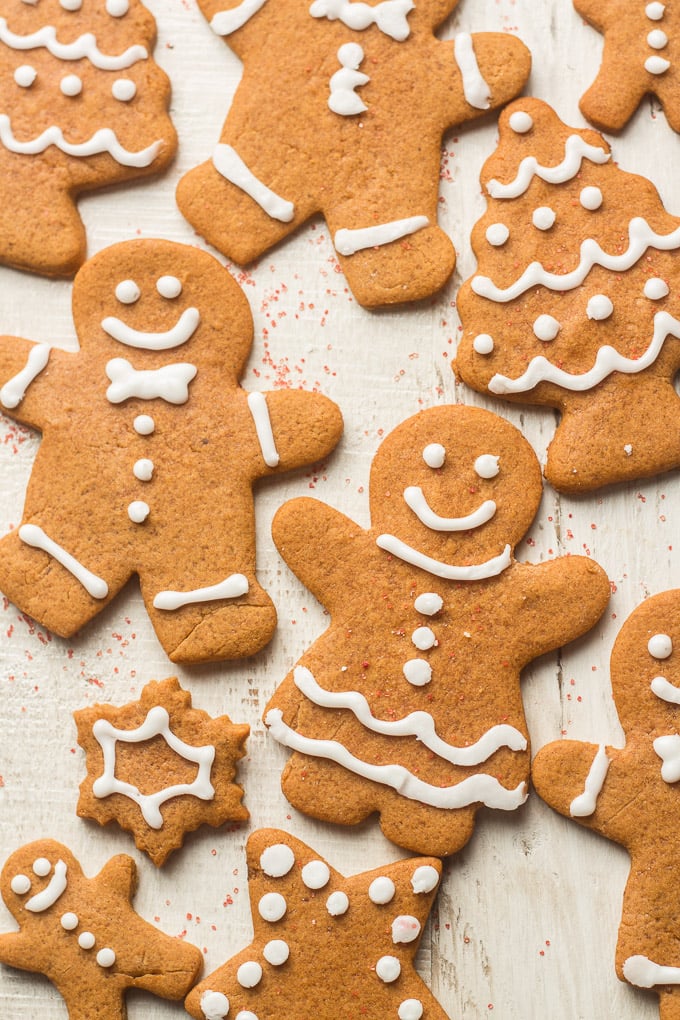 Vegan Gingerbread Cookies on a White Wooden Surface