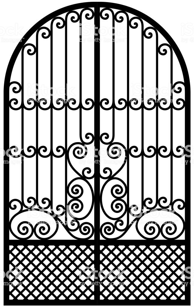 an ornate iron gate with lattices on the top and bottom, vintage line ...