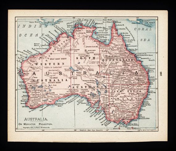 Small Australian Map, Map of Australia (Wall Art, Early 1900s Antique ...