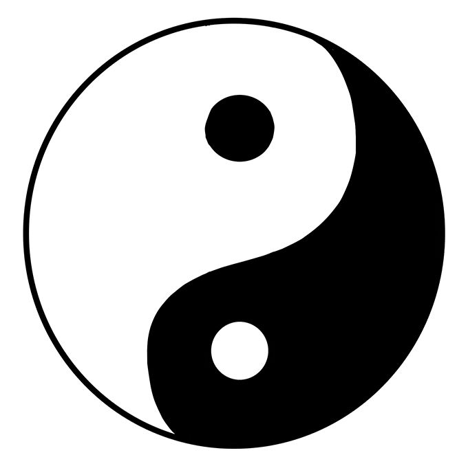 a black and white yin symbol on a white background